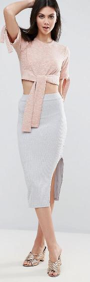 Ribbed Knitted Skirt With Split Detail