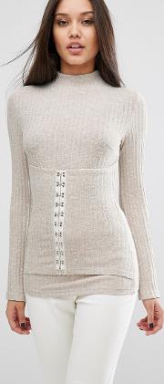 ribbed top with corset detail