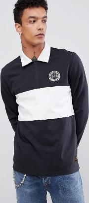 Long Sleeve Rugby Polo With Panel