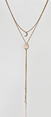 gold layering multirow moon pendant necklace