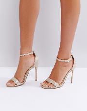 barely there heels in gold snake print