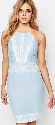 High Neck Midi Dress With Lace Detail