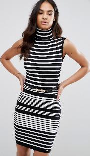 roll neck striped jumper dress