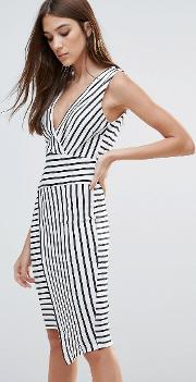monochrome striped asymmetric dress