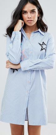 shirt dress with embroidered star detail