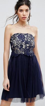 lace overlay bandeau prom dress