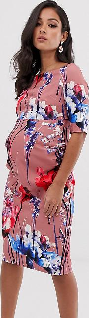 All Over Floral Printed Layered Bardot Pencil Dress