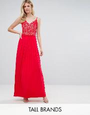 lace top pleated maxi dress
