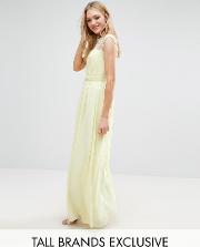 scallop lace top pleated maxi dress