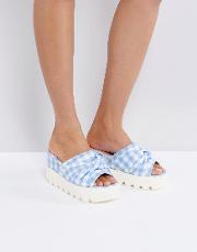 blue gingham chunky flatform sandals