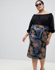 midi pencil skirt with paperbag waist in oversized bloom