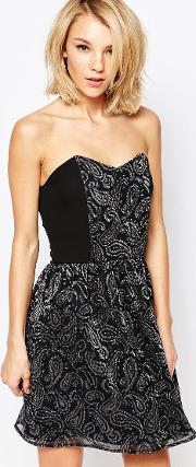 Bandeau Dress With Silver Paisley Panel