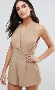 halterneck playsuit with pleated bust
