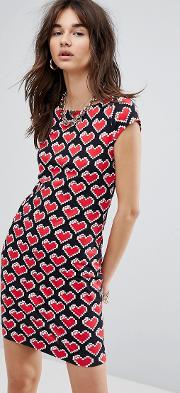heart pixel print jersey dress