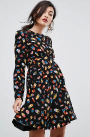 Love Moscino Allover Rocketship Print Dress