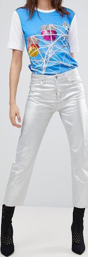 silver metallic boyfriend jeans