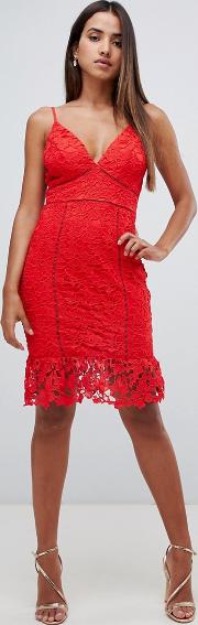 All Over Cut Work Lace Mini Dress With Fluted Hem