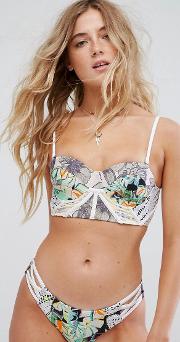 Patchwork Bustier Lace Up Back Bikini Top