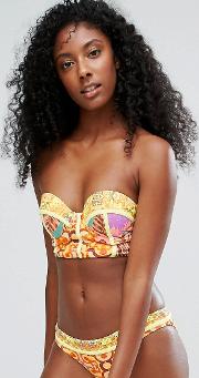 strapless cupped longline palm print bikini top