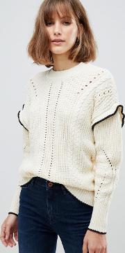 cable knit jumper with ruffles