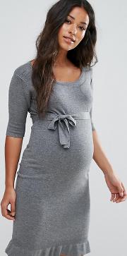mamalicious knitted dress with pleat detail hem