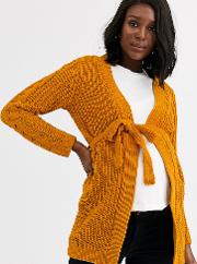 Mamalicious Maternity Chunky Knit Cardigan With Belted Waist