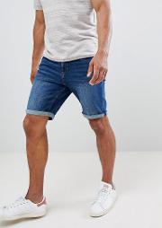 man denim shorts in dark blue