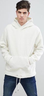 man faux shearling hoodie  off white