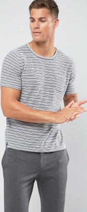 man striped  shirt in grey and white