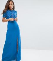 Allover Sequin Top Maxi Dress With Thigh Split