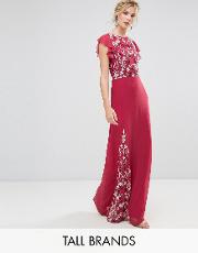 embellished maxi dress with fluted sleeve