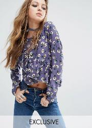 smock top with frill detail in floral