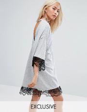 vintage oversized festival  shirt dress with open back and lace trim