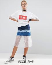 vintage reconstructed panelled denim skirt