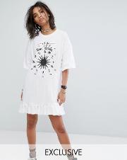 vintage  shirt dress with zodiac print and peplum hem