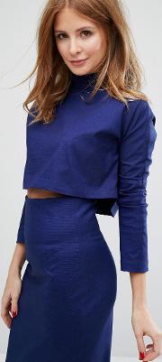 tailored crop top co ord electric blue