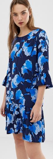 Floral Dress With Fluted Sleeves