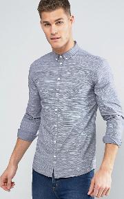 Miro Melange Stripe Shirt Buttondown Slim Fit  Navy