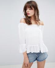 Off The Shoulder Top With Fluted Sleeve