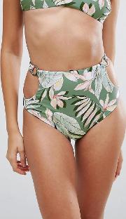leaf print high waisted bikini bottoms