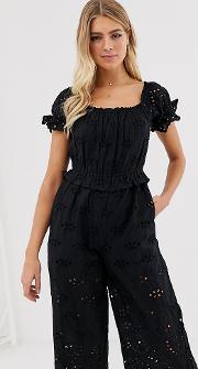 Broderie Jumpsuit With Square Neck