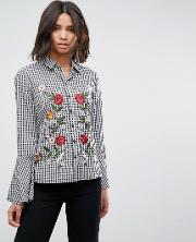gingham embroidered shirt