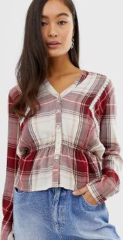 Shirt With Lace Insert Check
