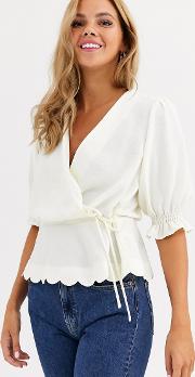 Wrap Blouse With Scallop Hem