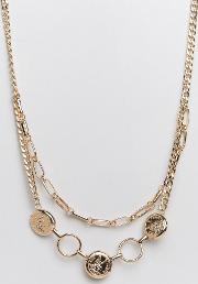 Double Layer Chain And Coin Necklace