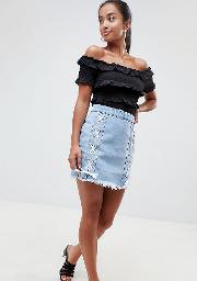 Denim Lace Up Mini Skirt