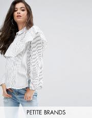 white stripe frill long sleeve collared shirt