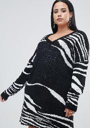 Exclusive Plus Zebra Stripe Knitted Jumper Dress