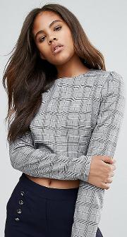 Checked Exaggerated Sleeve Top