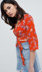 Floral Cropped Tie Side Top
